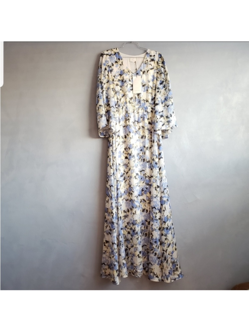 KAFFE, BLUE, GOLD, BLACK IVORY, FLORAL MAXI EVA DRESS SIZE S